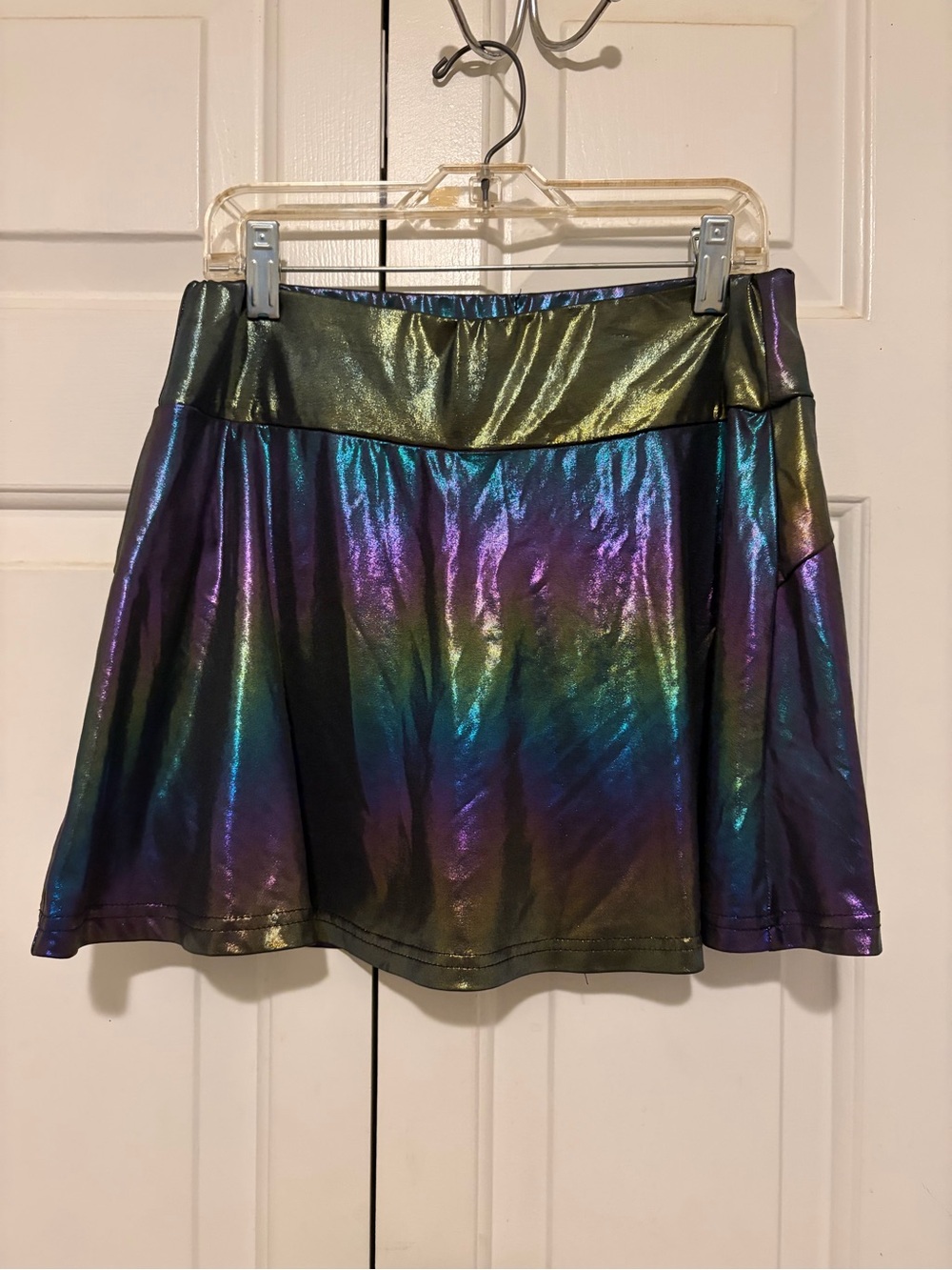 SHEIN Iridescent Green Blue Purple Metallic Circle Skirt